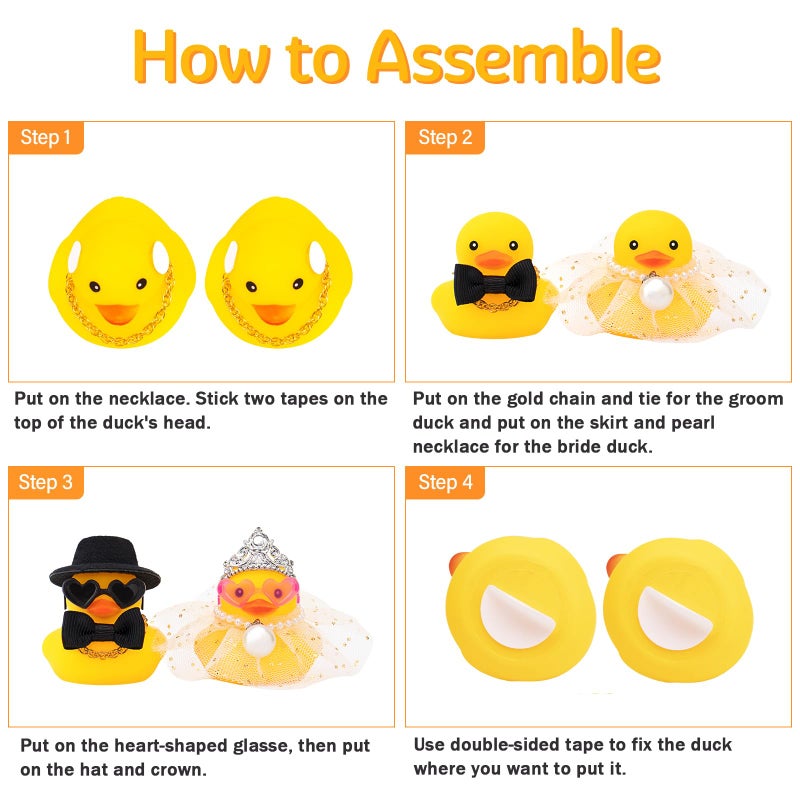 wonuu Pair Set of 2 Wedding Rubber Ducks  Bride Groom Duckies Marriage Rubber Duck Mini Couple Ducky for Ceremony Gift Souvenir Marry Blessings Elegant Heartwarming Present  White - Image 4